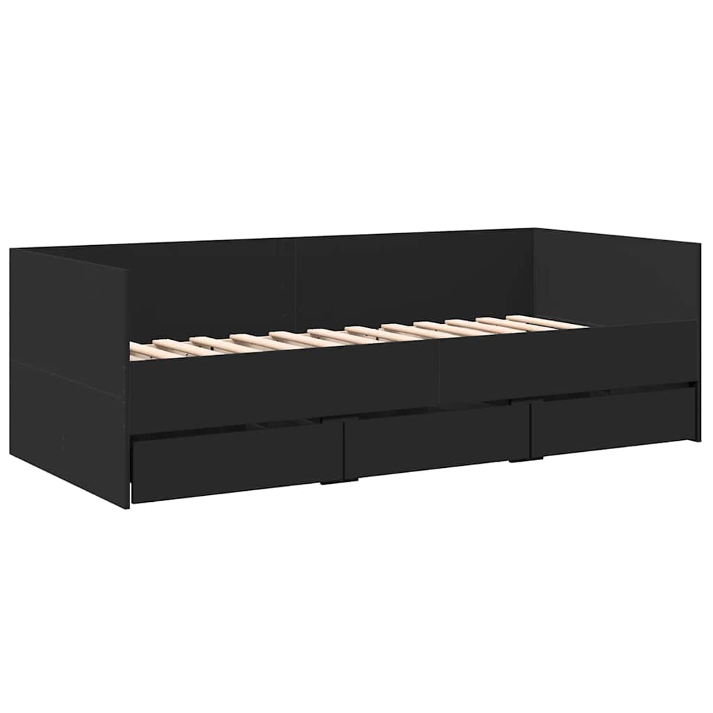 fekete kanapéágy fiókkal matrac nélkül 75x190 cm