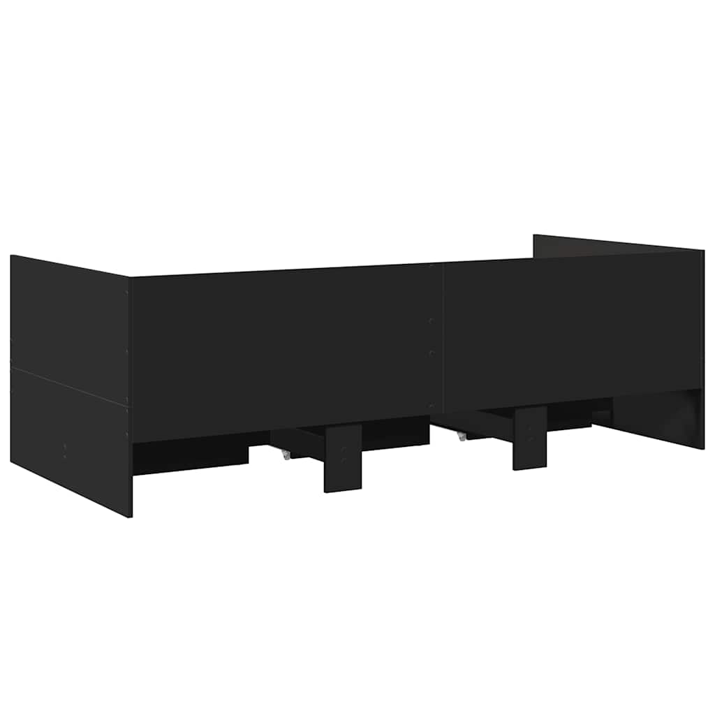 fekete kanapéágy fiókkal matrac nélkül 75x190 cm