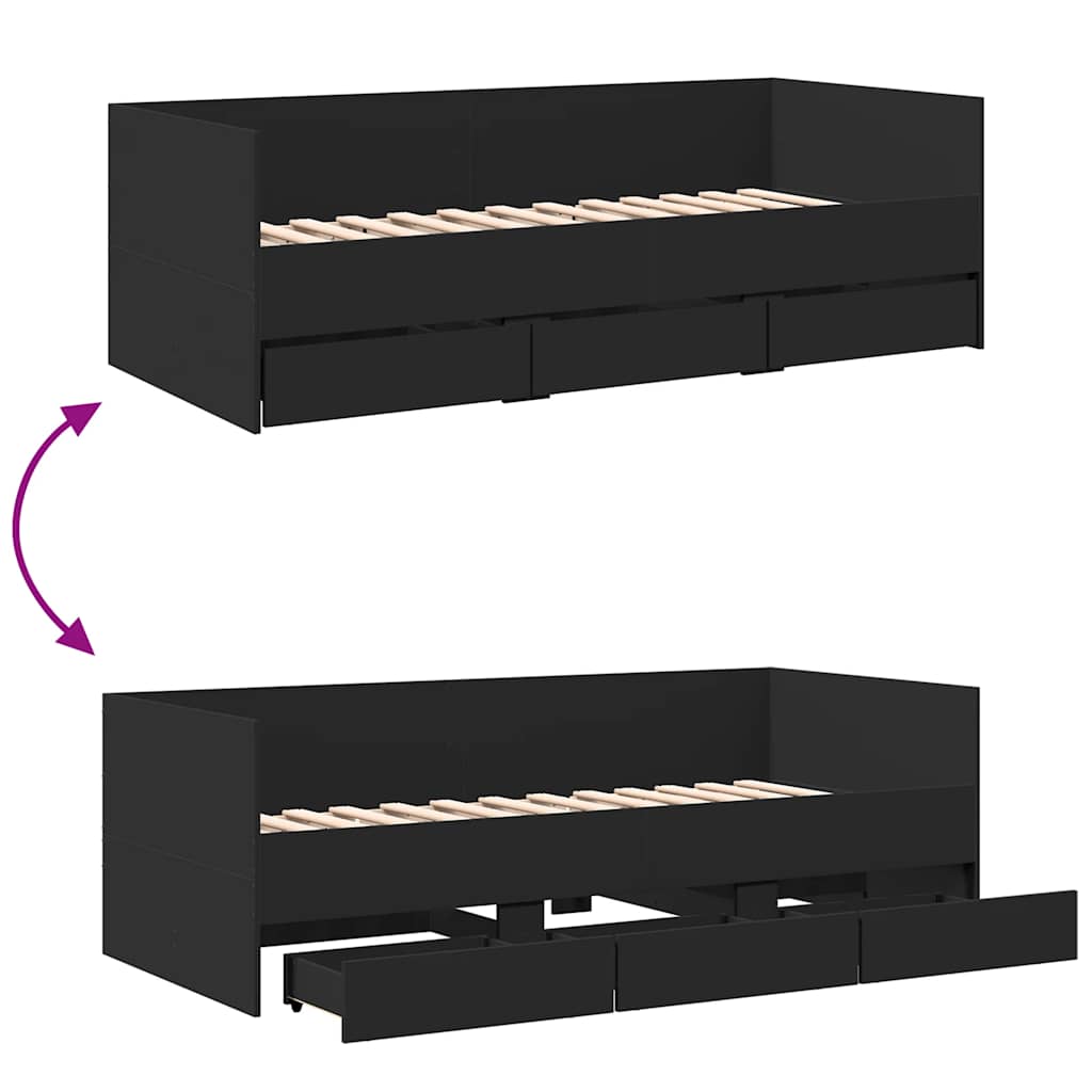 fekete kanapéágy fiókkal matrac nélkül 75x190 cm