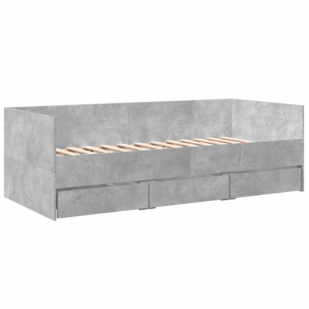 betonszürke kanapéágy fiókkal matrac nélkül 75x190 cm
