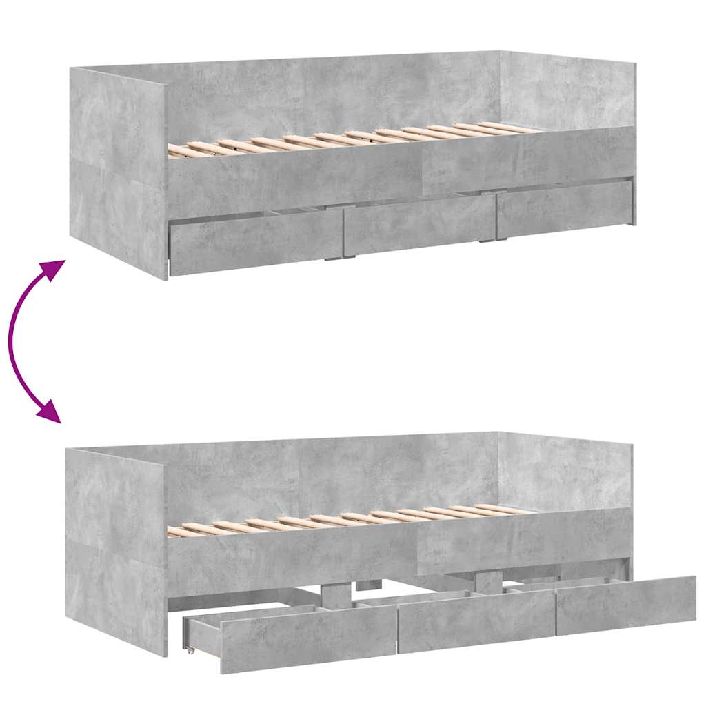betonszürke kanapéágy fiókkal matrac nélkül 75x190 cm