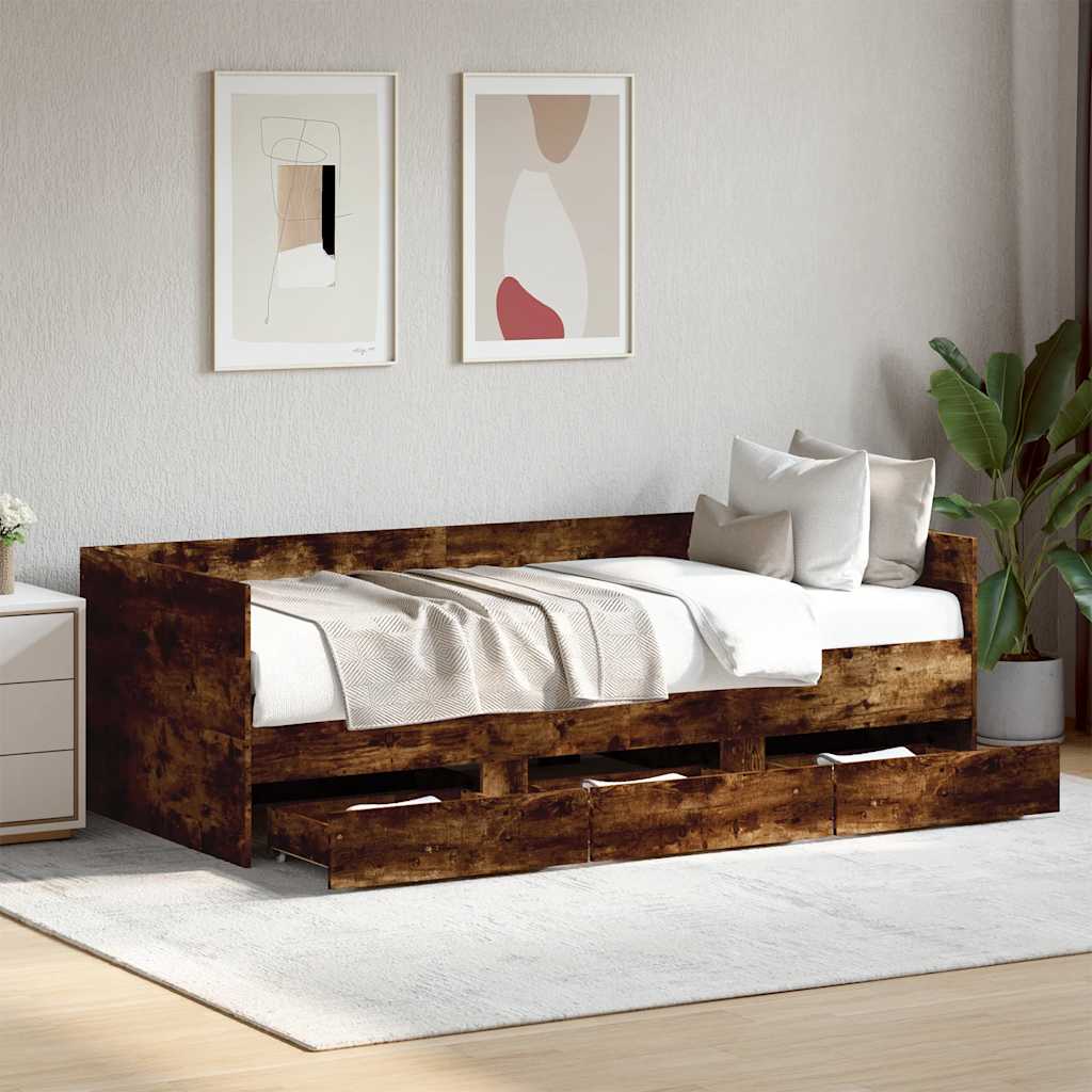 füstös tölgy kanapéágy fiókkal matrac nélkül 75x190 cm