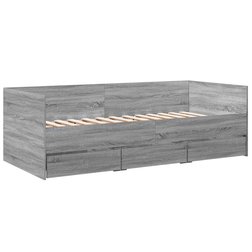 szürke sonoma kanapéágy fiókkal matrac nélkül 75x190 cm