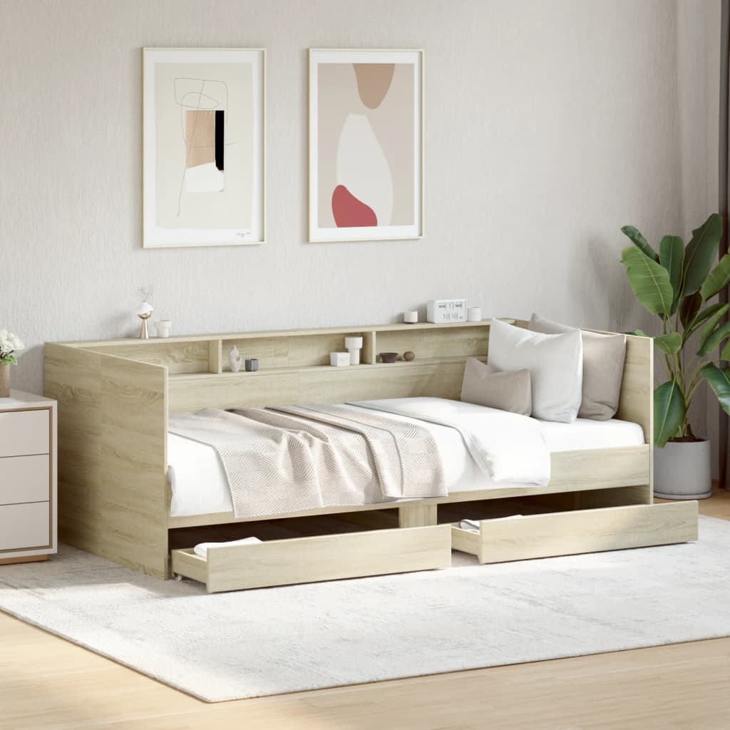 sonoma tölgy kanapéágy fiókkal matrac nélkül 100x200 cm