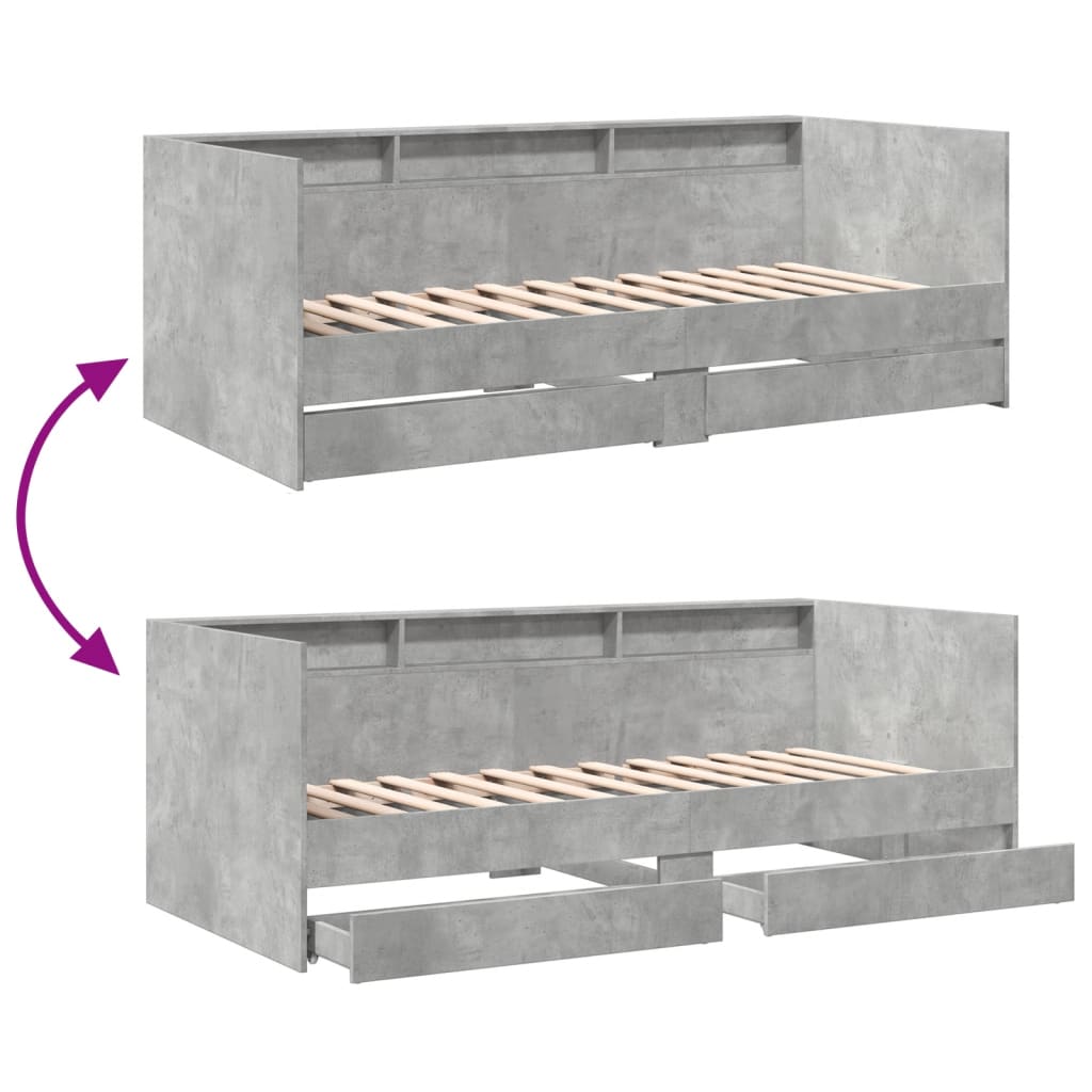 betonszürke kanapéágy fiókkal matrac nélkül 100x200 cm