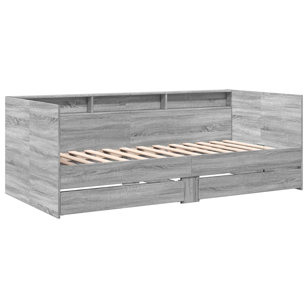 szürke sonoma kanapéágy fiókkal matrac nélkül 100x200 cm