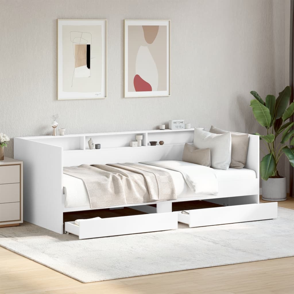 fehér kanapéágy fiókkal matrac nélkül 90x200 cm