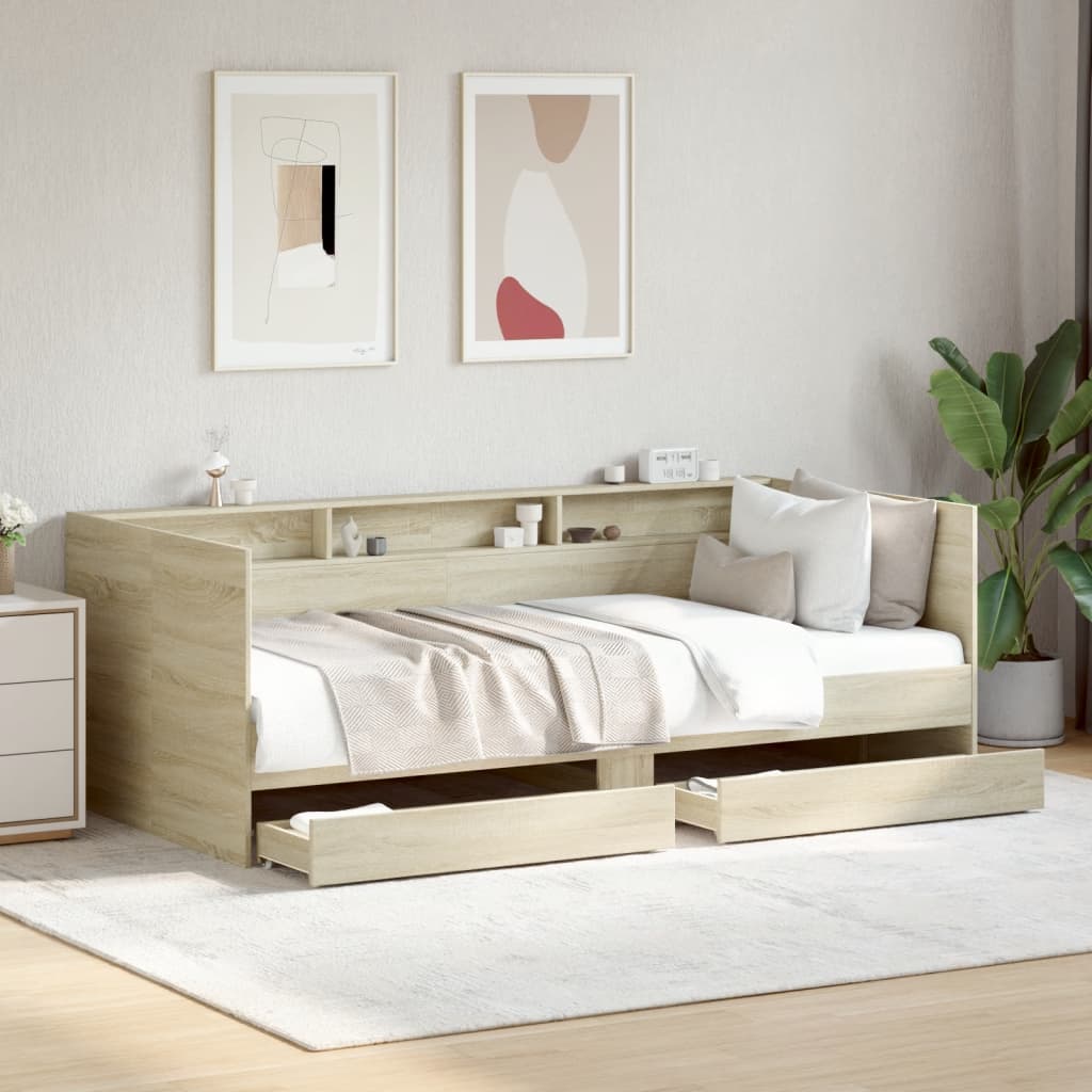 sonoma tölgy kanapéágy fiókkal matrac nélkül 90x200 cm
