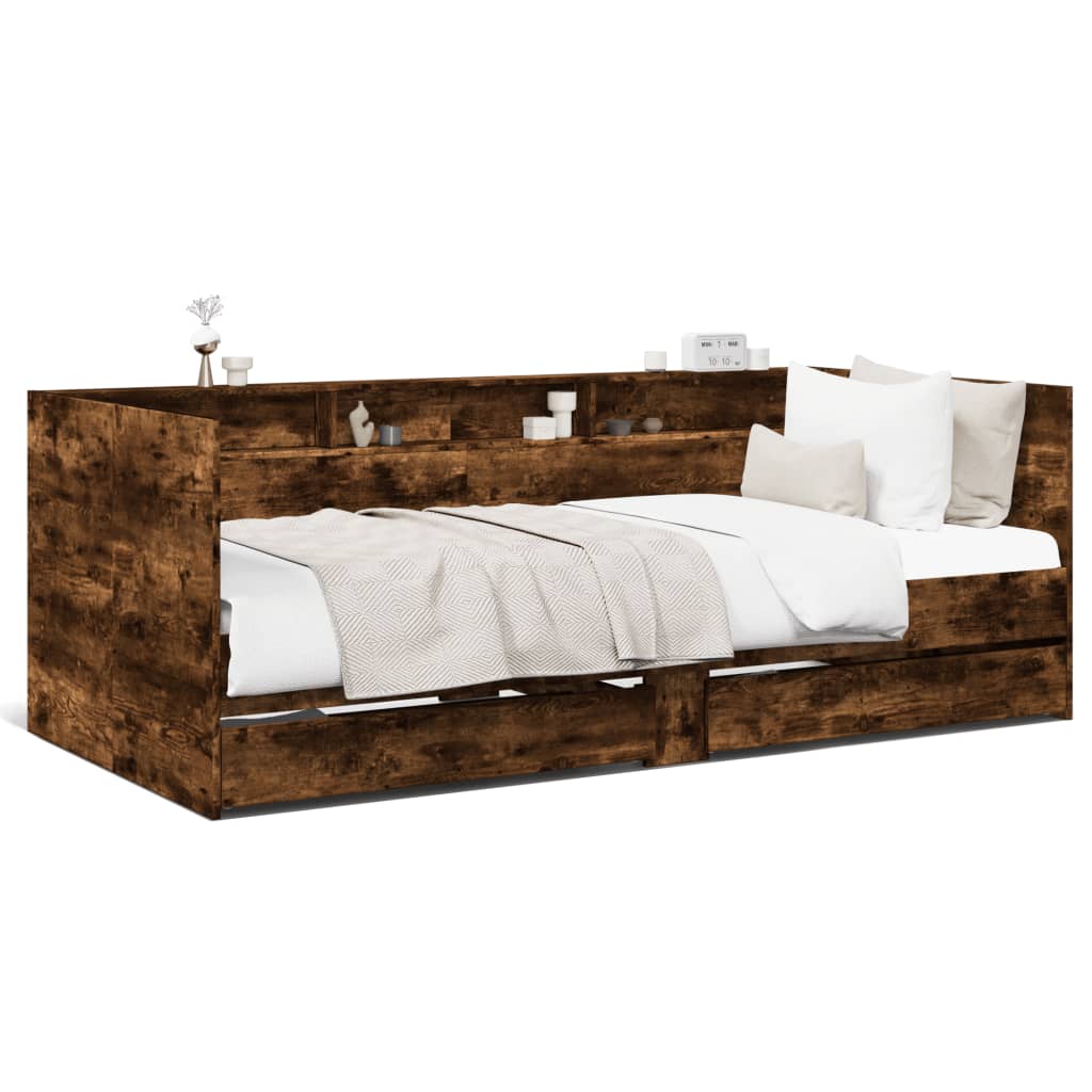 füstös tölgy kanapéágy fiókkal matrac nélkül 90x200 cm