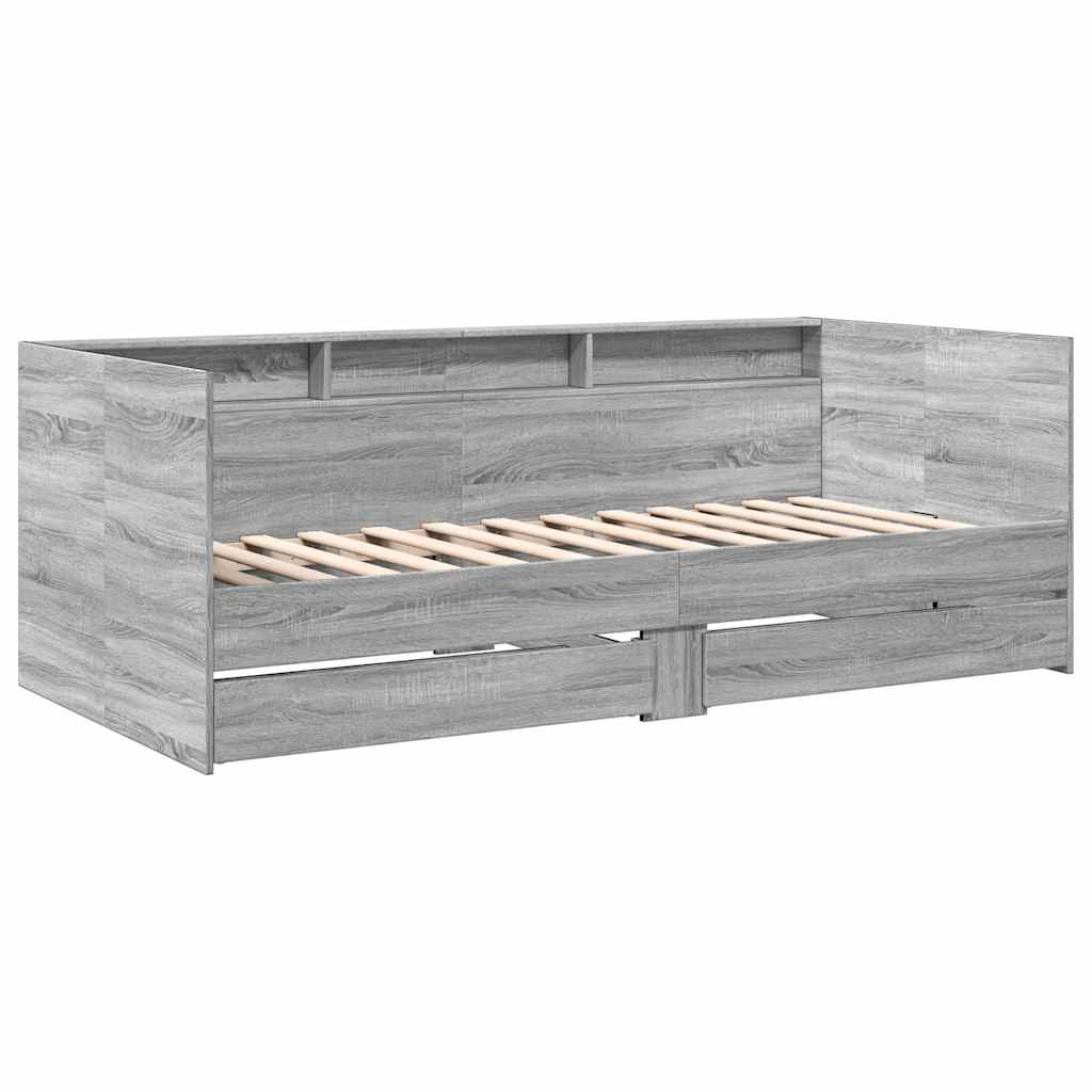 szürke sonoma kanapéágy fiókkal matrac nélkül 90x200 cm