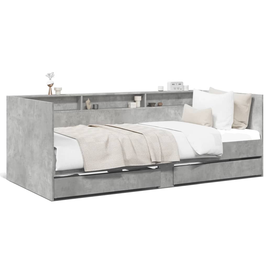 betonszürke kanapéágy fiókkal matrac nélkül 90x190 cm