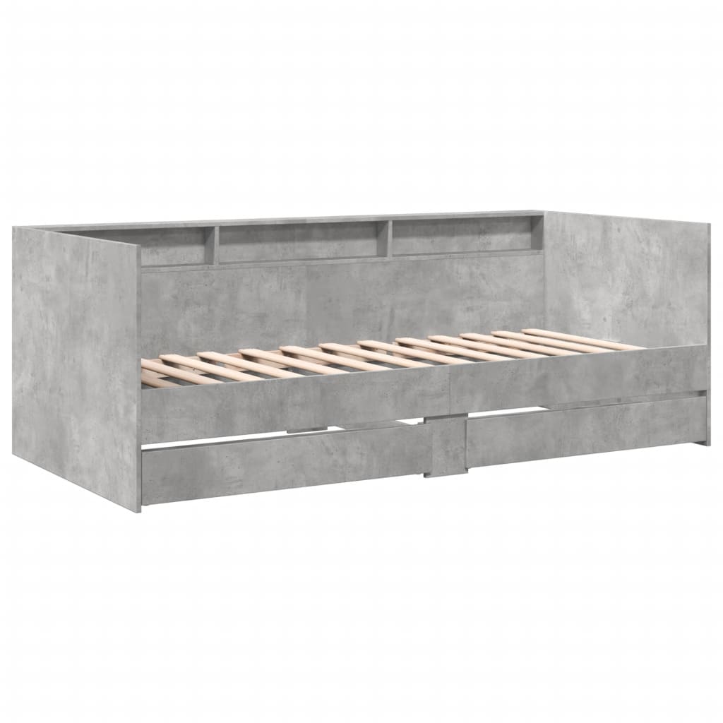betonszürke kanapéágy fiókkal matrac nélkül 90x190 cm