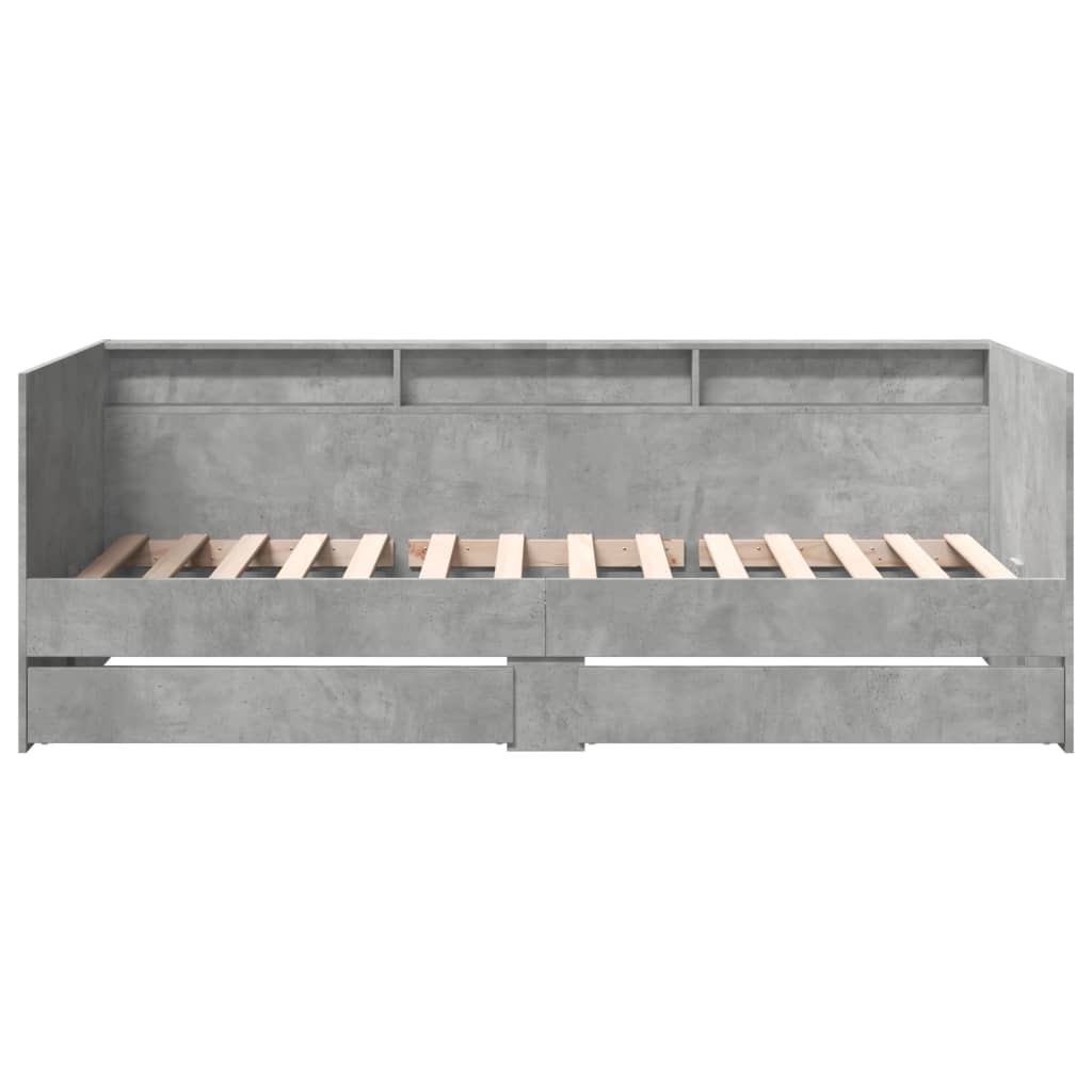 betonszürke kanapéágy fiókkal matrac nélkül 90x190 cm