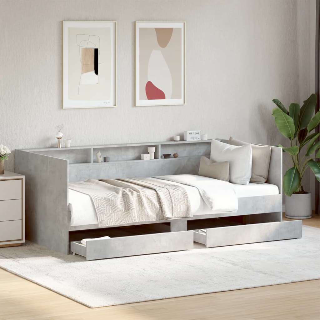 betonszürke kanapéágy fiókkal matrac nélkül 90x190 cm