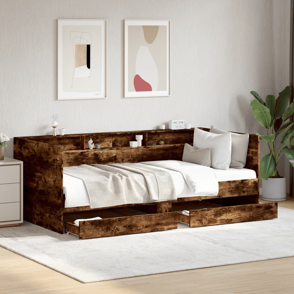 füstös tölgy kanapéágy fiókkal matrac nélkül 90x190 cm