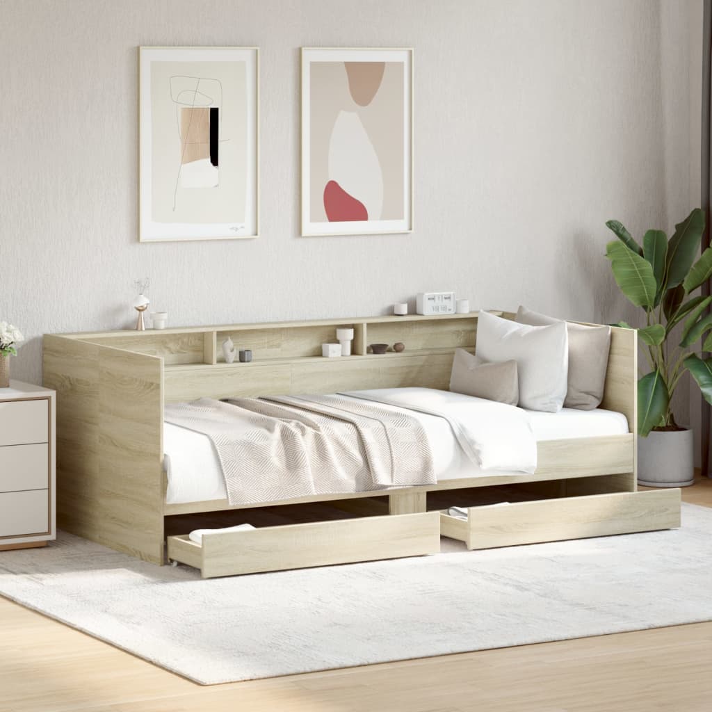 sonoma tölgy kanapéágy fiókkal matrac nélkül 75x190 cm