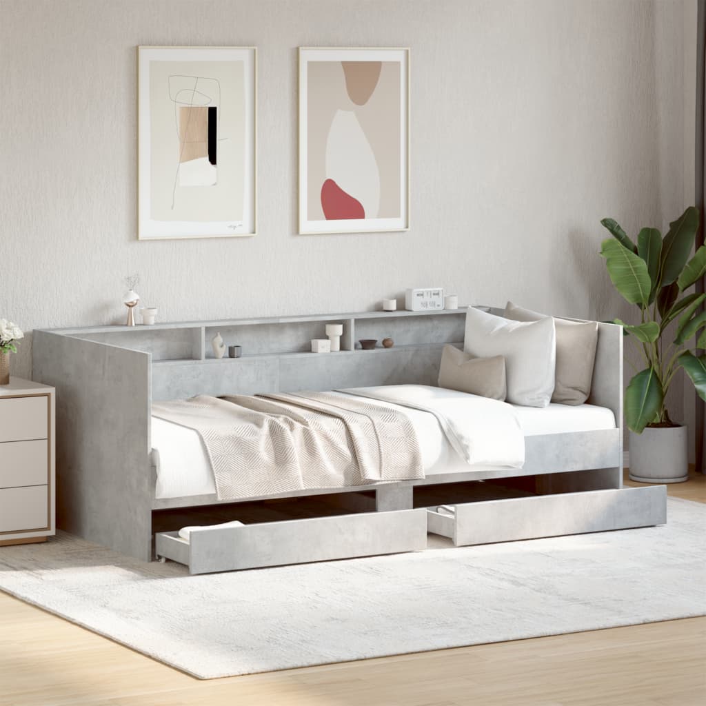 betonszürke kanapéágy fiókkal matrac nélkül 75x190 cm