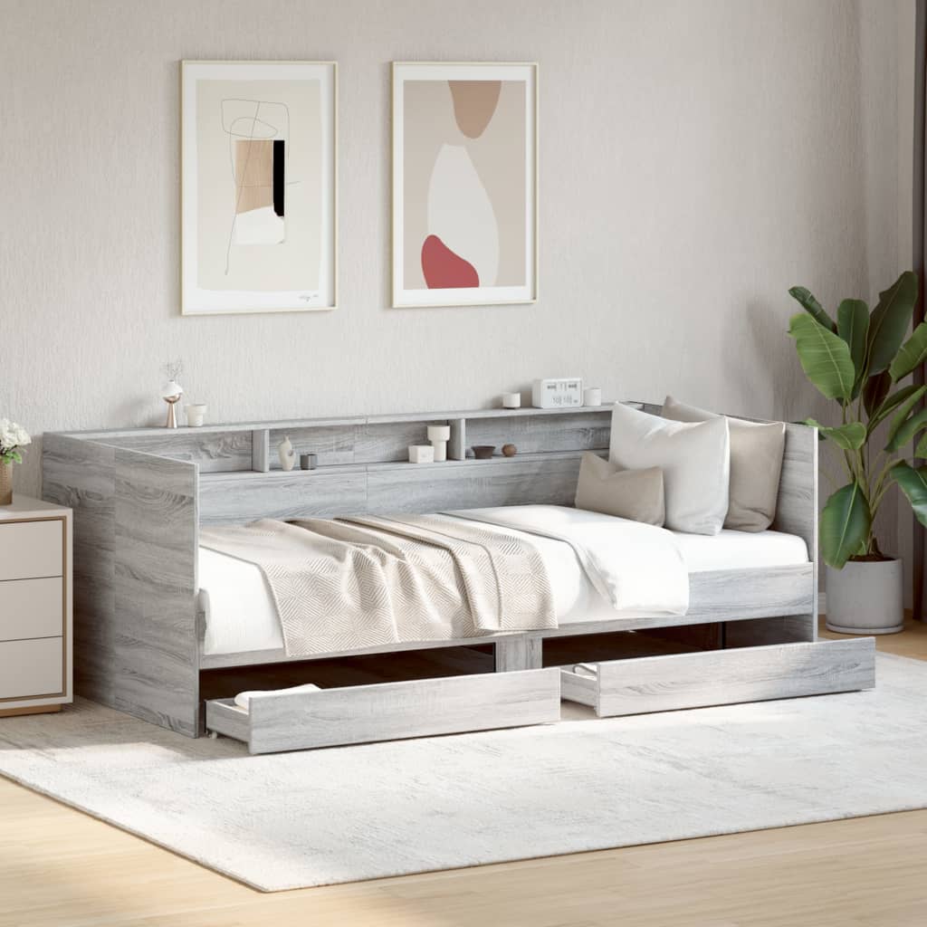 szürke sonoma kanapéágy fiókkal matrac nélkül 75x190 cm