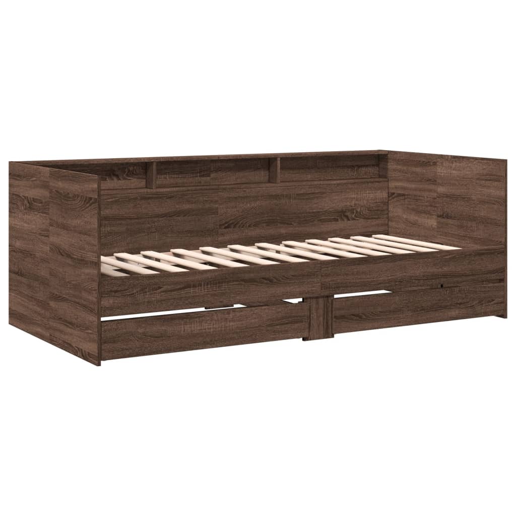 barna tölgy kanapéágy fiókkal matrac nélkül 75x190 cm