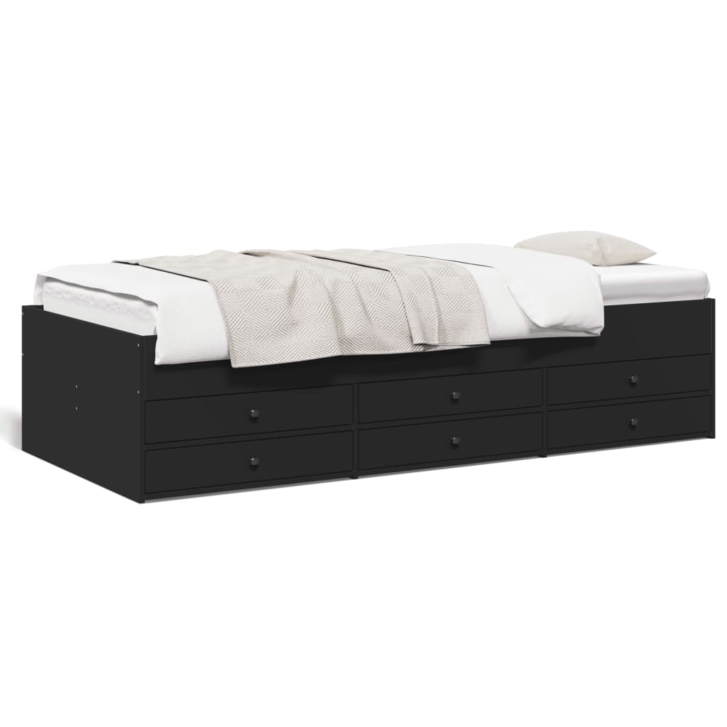 fekete kanapéágy fiókkal matrac nélkül 100x200 cm
