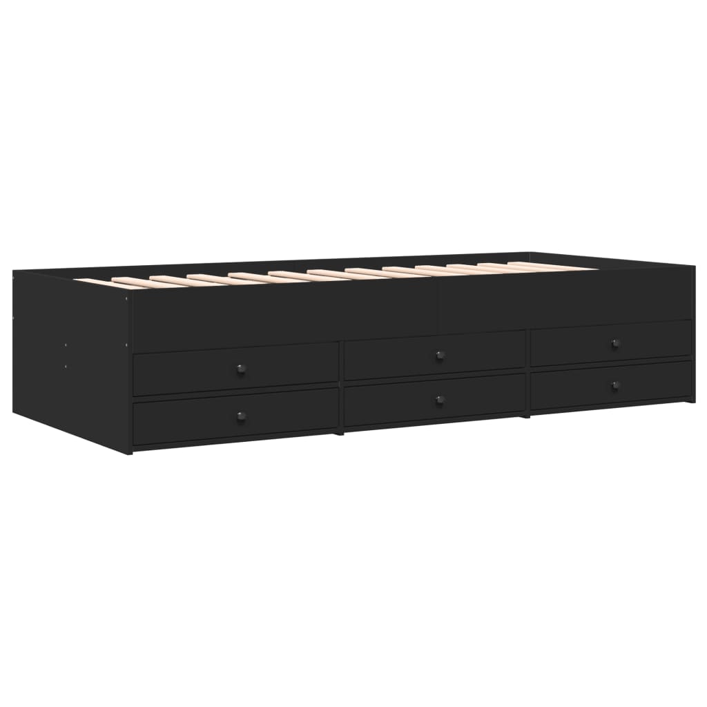fekete kanapéágy fiókkal matrac nélkül 100x200 cm