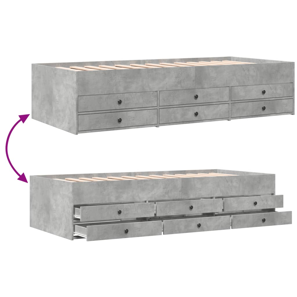 betonszürke kanapéágy fiókkal matrac nélkül 100x200 cm