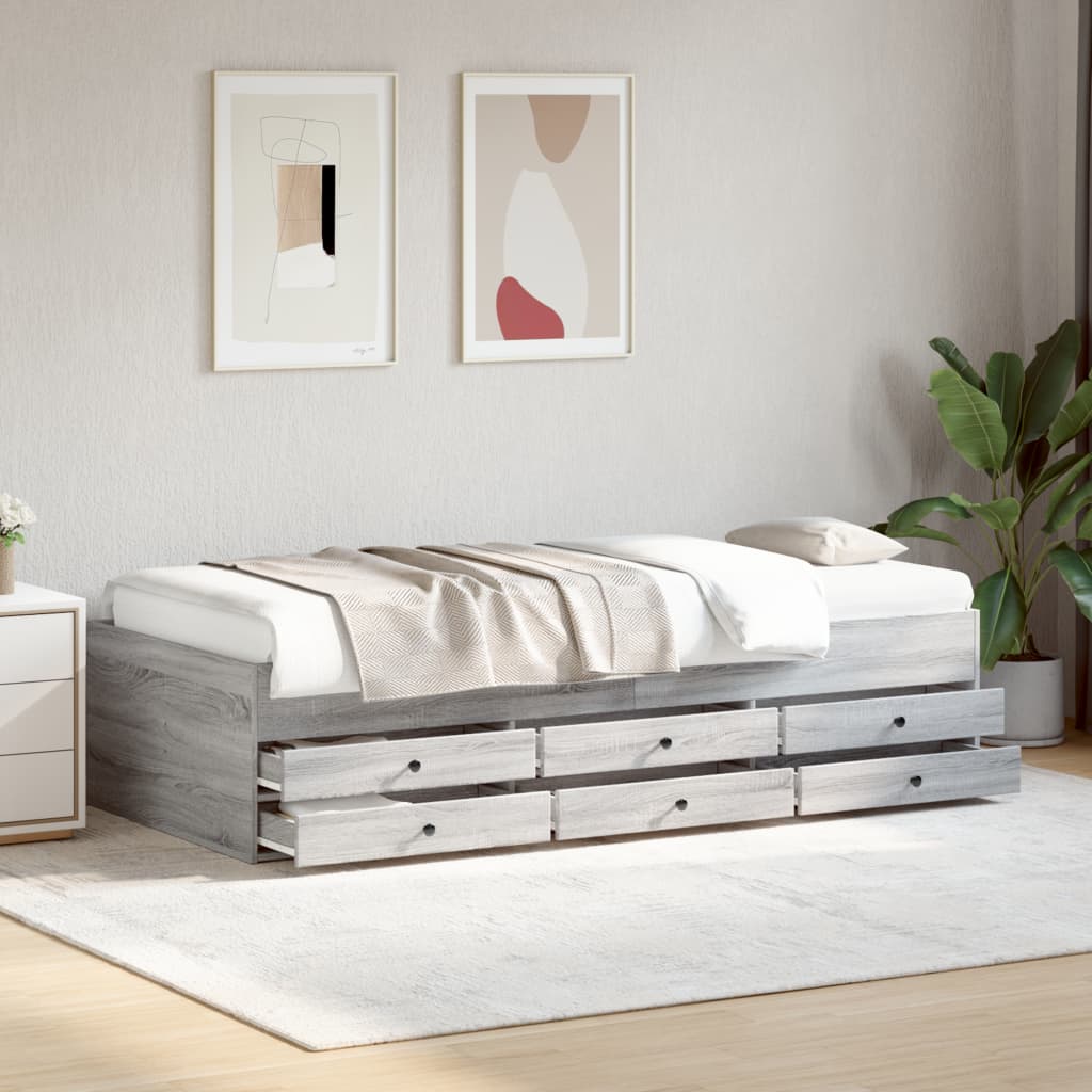 szürke sonoma kanapéágy fiókkal matrac nélkül 100x200 cm