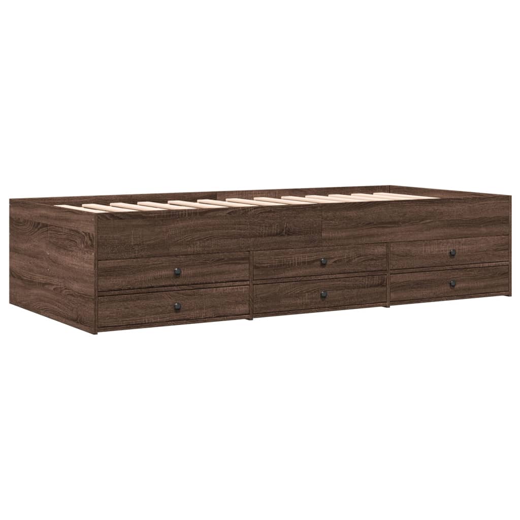 barna tölgy kanapéágy fiókkal matrac nélkül 100x200 cm