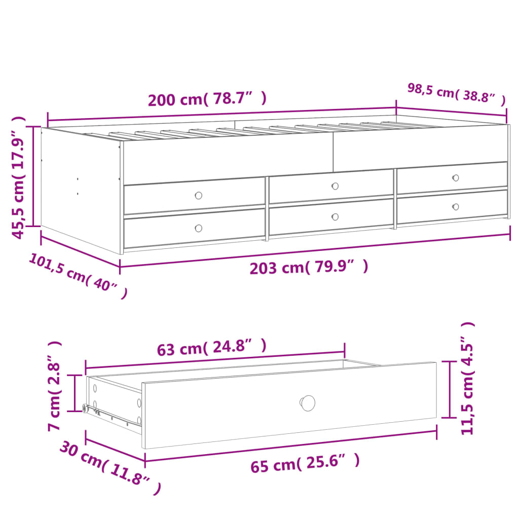 barna tölgy kanapéágy fiókkal matrac nélkül 100x200 cm
