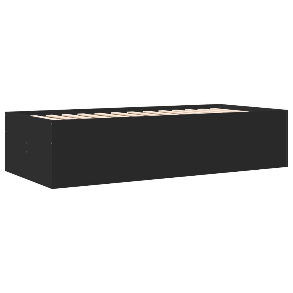 fekete kanapéágy fiókkal matrac nélkül 90x200 cm