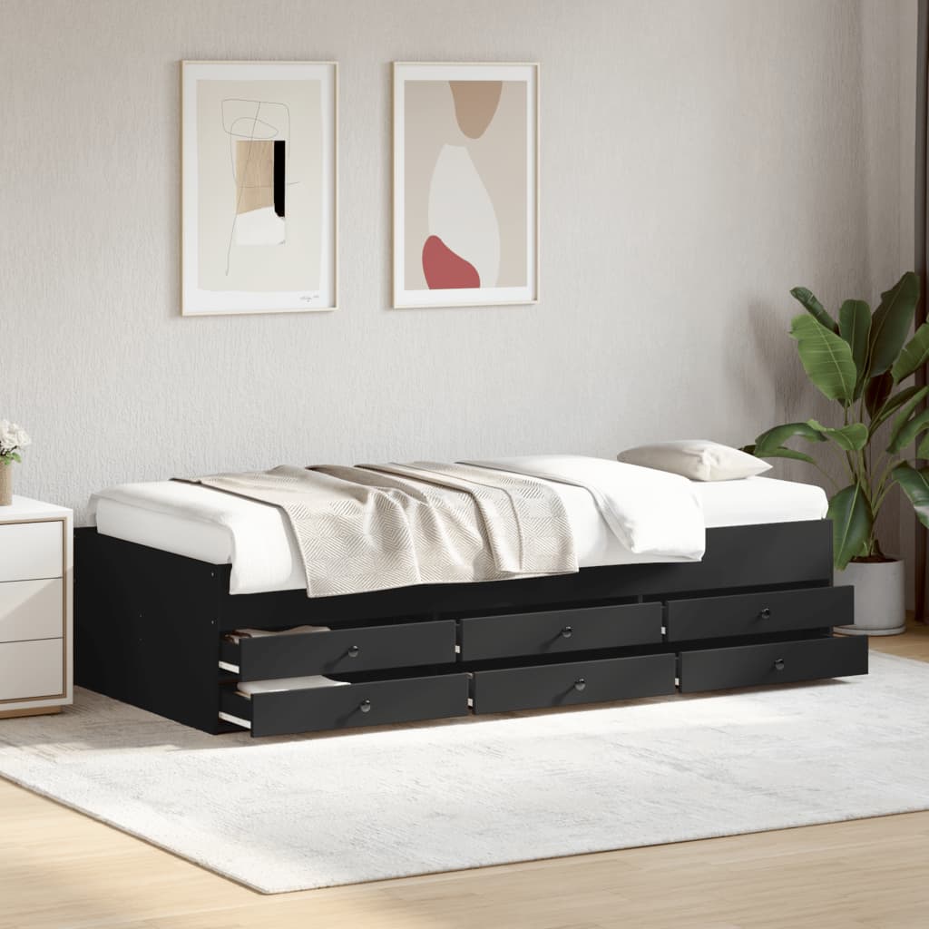 fekete kanapéágy fiókkal matrac nélkül 90x200 cm