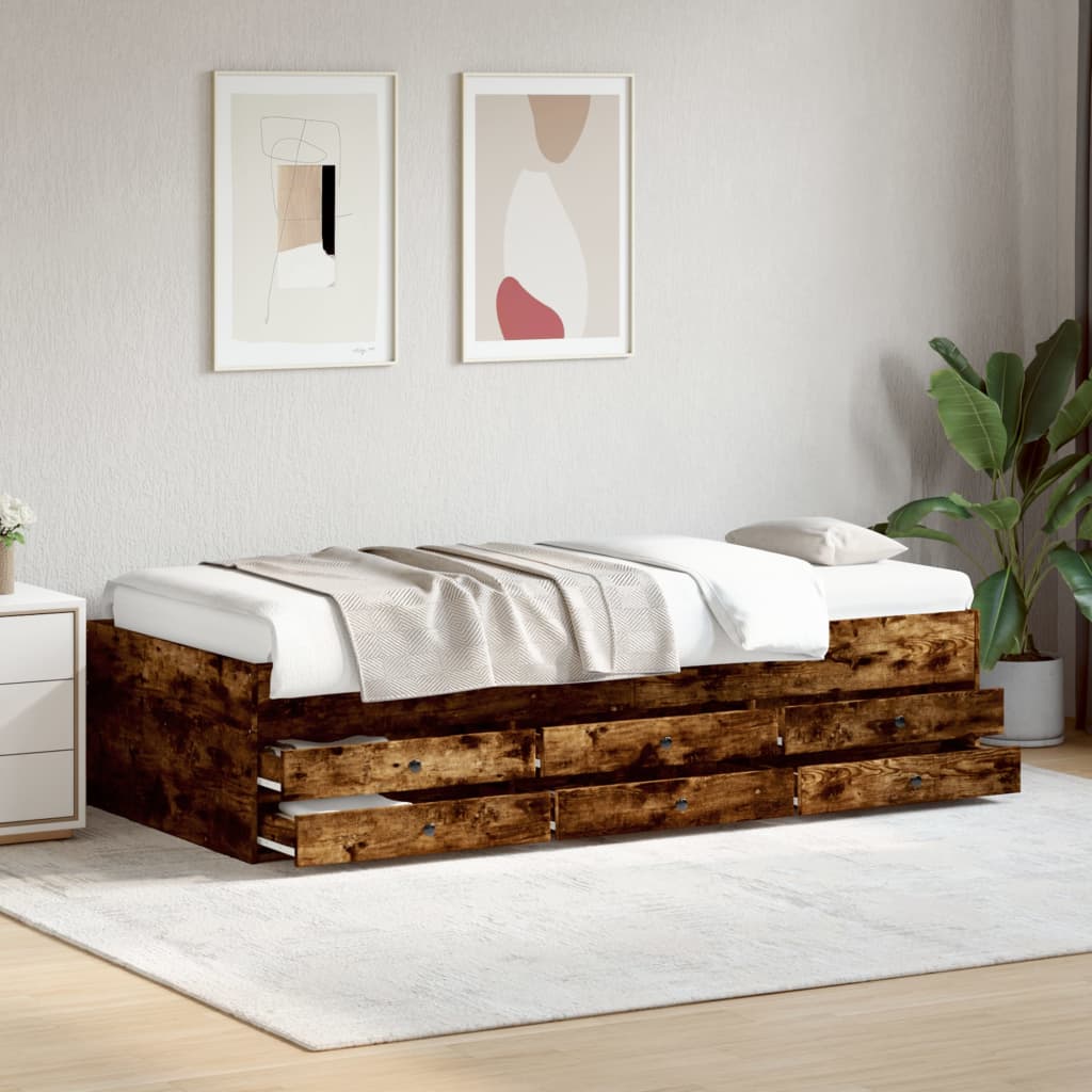 füstös tölgy kanapéágy fiókkal matrac nélkül 90x200 cm