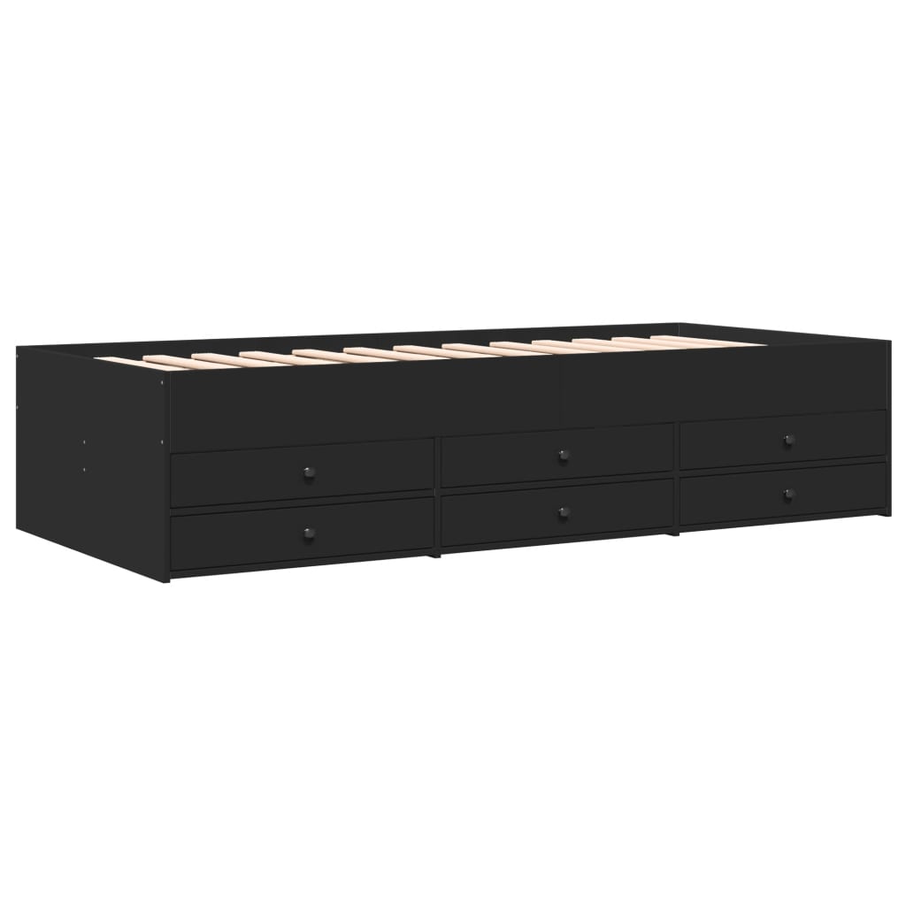 fekete kanapéágy fiókkal matrac nélkül 75x190 cm