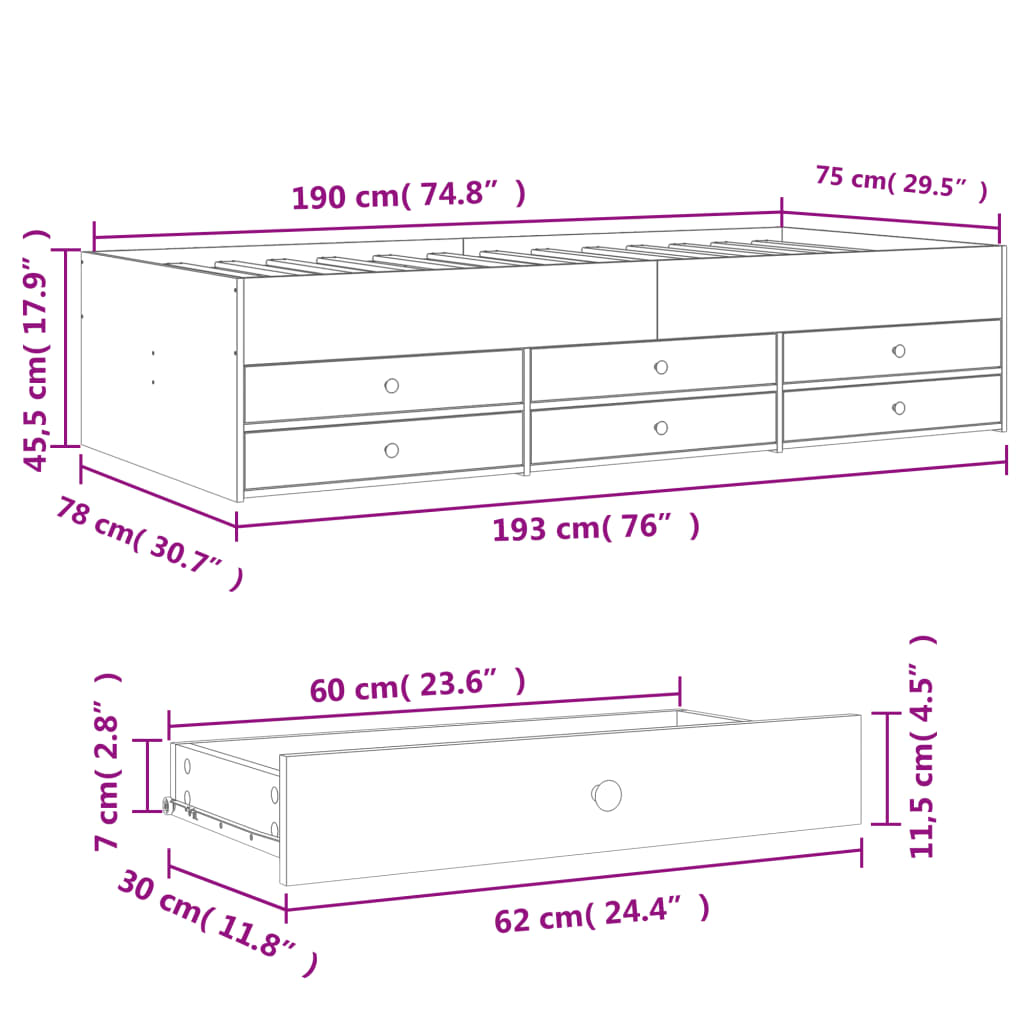 fekete kanapéágy fiókkal matrac nélkül 75x190 cm