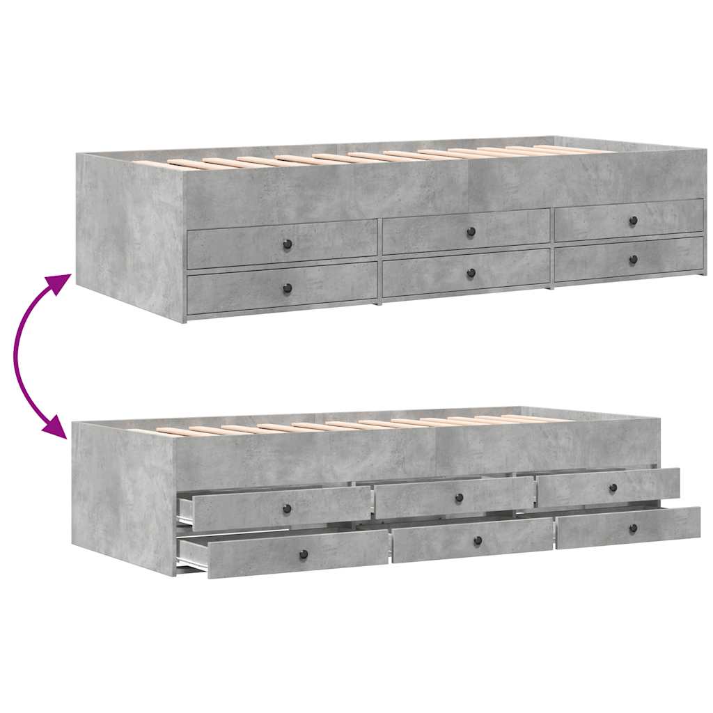 betonszürke kanapéágy fiókkal matrac nélkül 75x190 cm