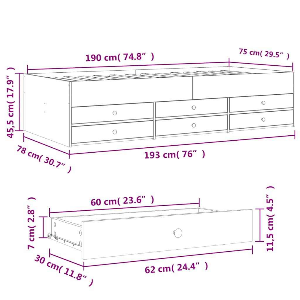 betonszürke kanapéágy fiókkal matrac nélkül 75x190 cm