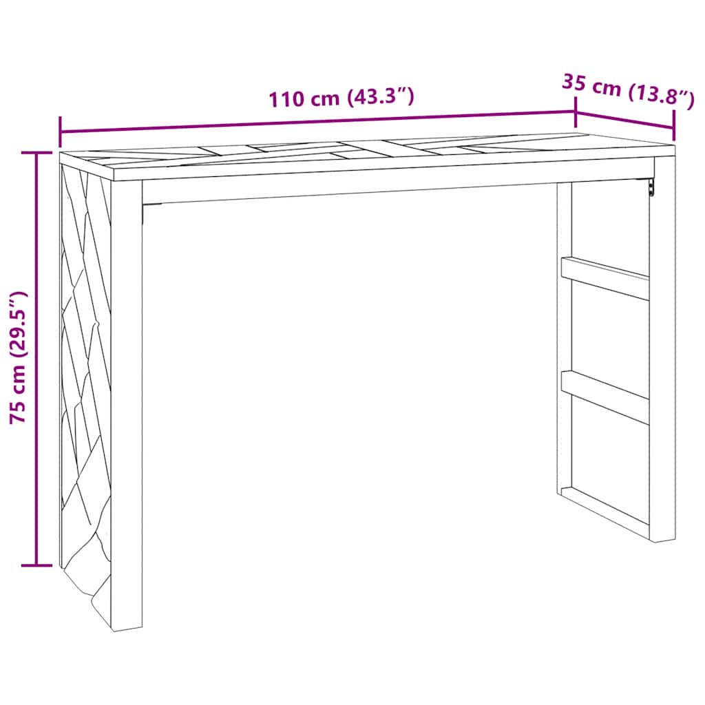 konzolasztal 110x35x75 cm tömör fa teakfa