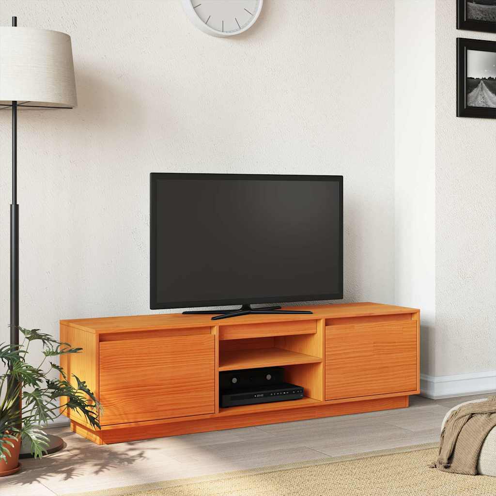 viaszbarna tömör fenyőfa TV-szekrény 140 x 35 x 40 cm