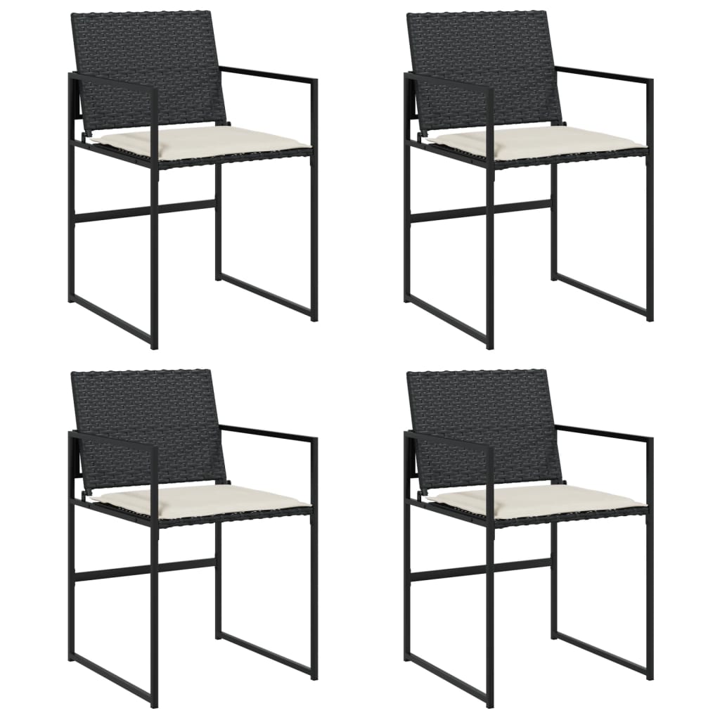 4 db fekete polyrattan kerti szék párnával
