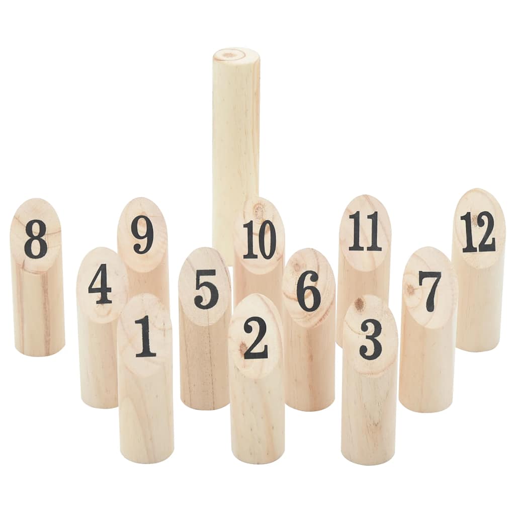 13 darabos tömör fenyőfa Kubb játékszett hordtáskával