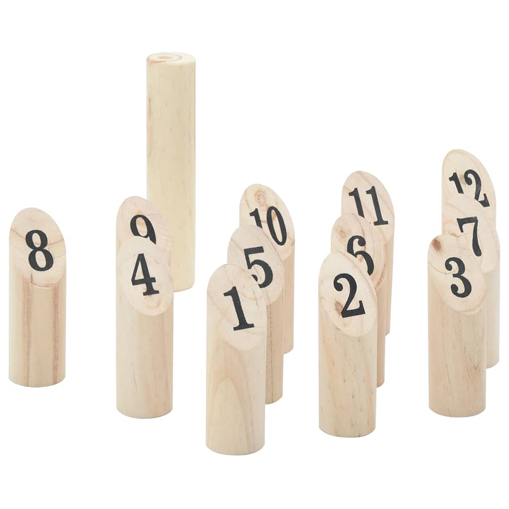 13 darabos tömör fenyőfa Kubb játékszett hordtáskával