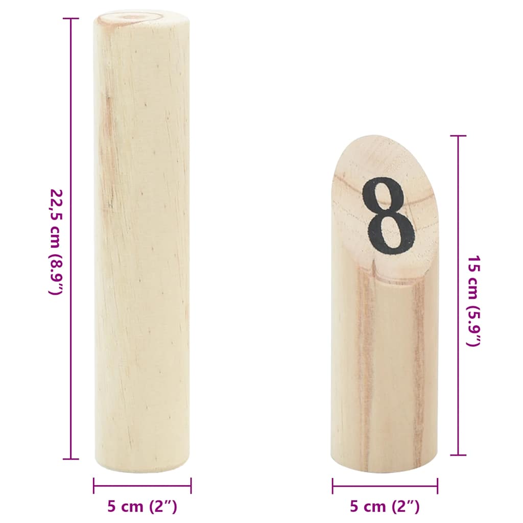 13 darabos tömör fenyőfa Kubb játékszett hordtáskával