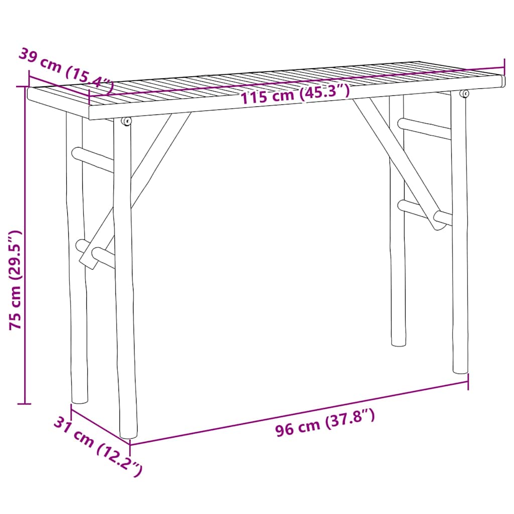 bambusz konzolasztal 115 x 39 x 75 cm
