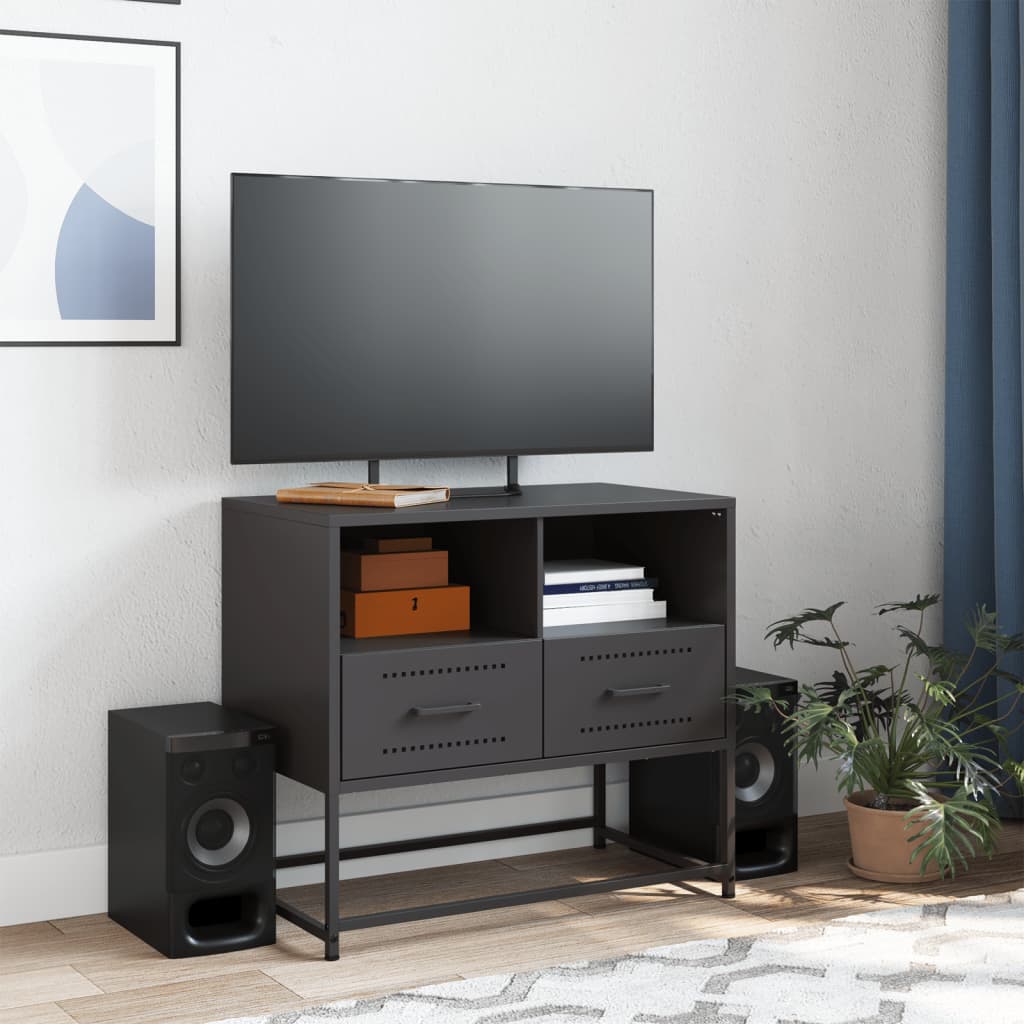 fekete acél TV-szekrény 68 x 39 x 60,5 cm