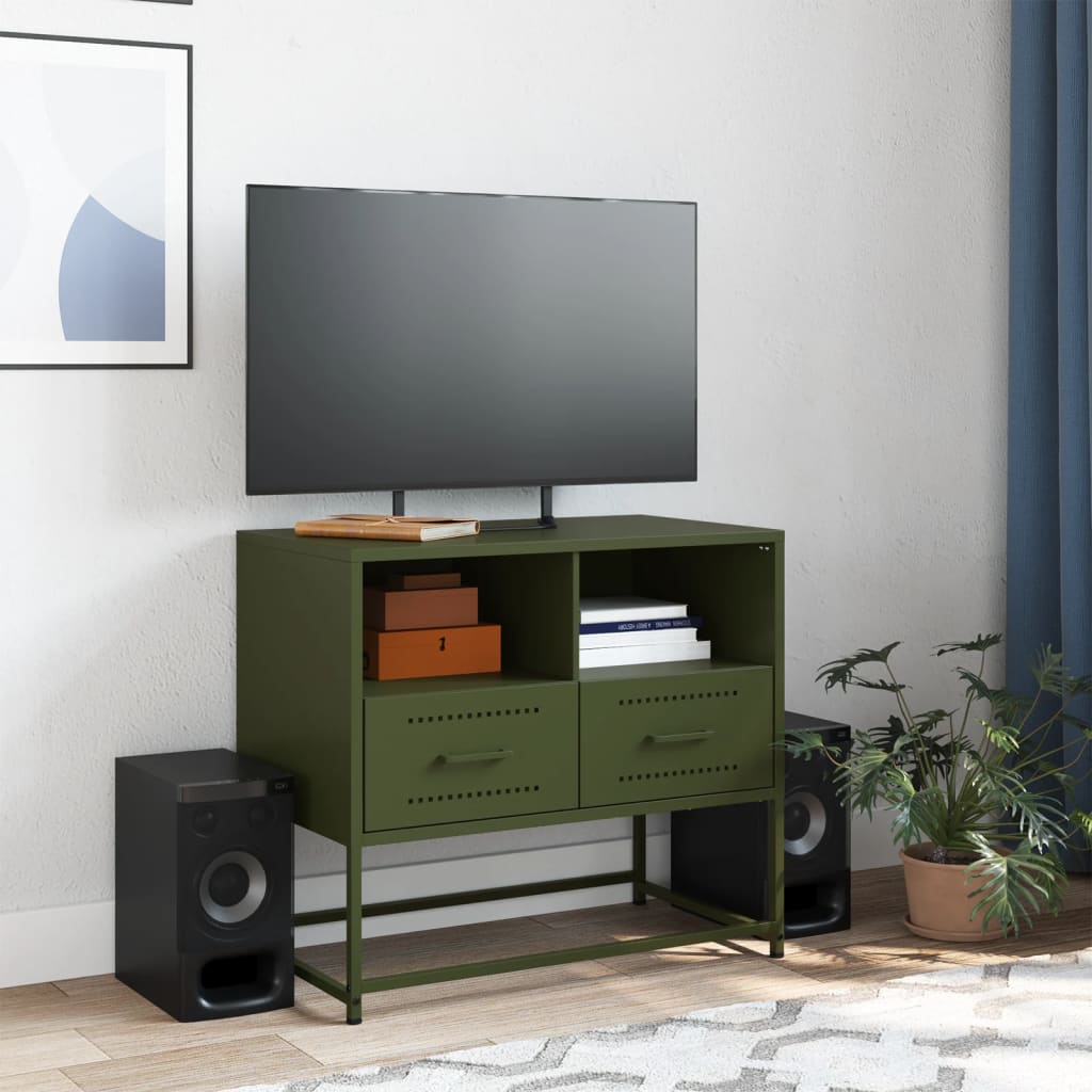 olívazöld acél TV-szekrény 68 x 39 x 60,5 cm