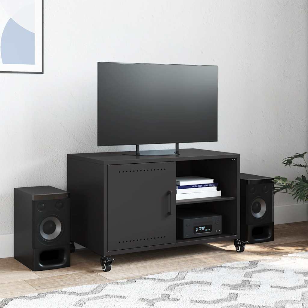 fekete acél TV-szekrény 68 x 39 x 43,5 cm