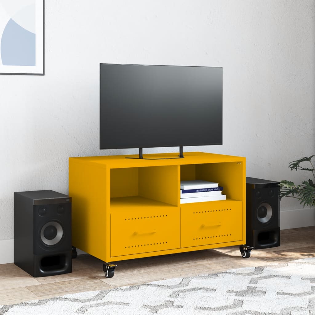 mustársárga acél TV-szekrény 68 x 39 x 43,5 cm