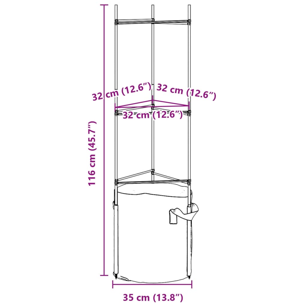 2 db acél és PP paradicsom ketrec növényzsákkal 116 cm