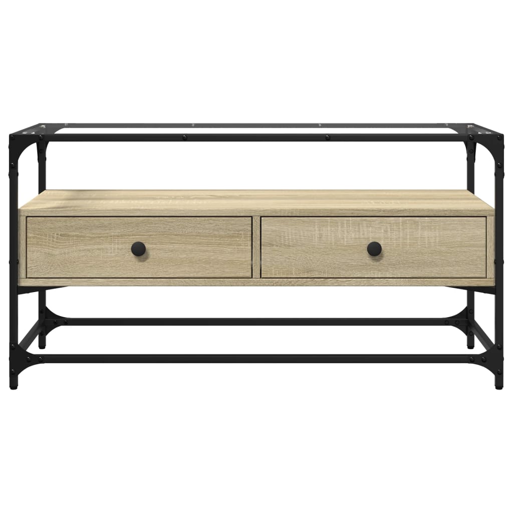 sonoma tölgy szerelt fa TV-szekrény üveglappal 98 x 35 x 51 cm