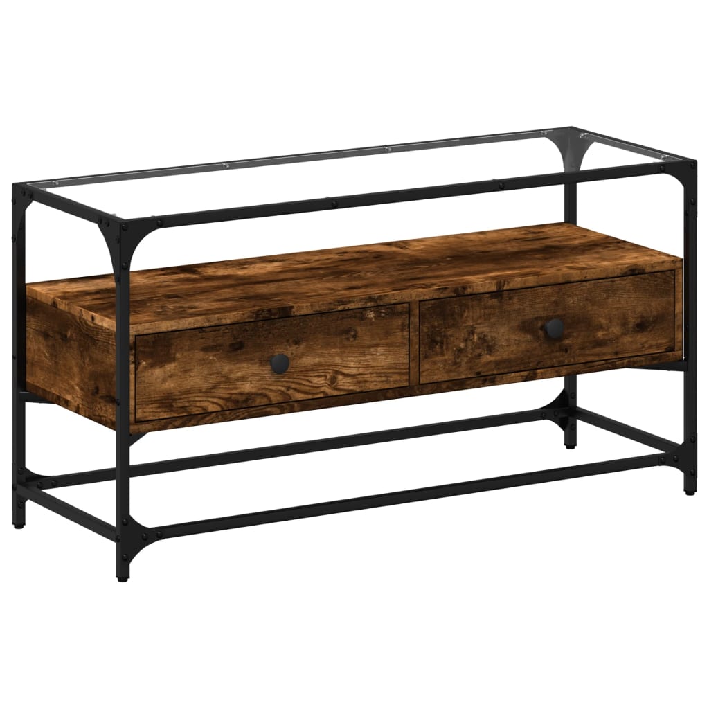 füstös tölgy szerelt fa TV-szekrény üveglappal 98 x 35 x 51 cm